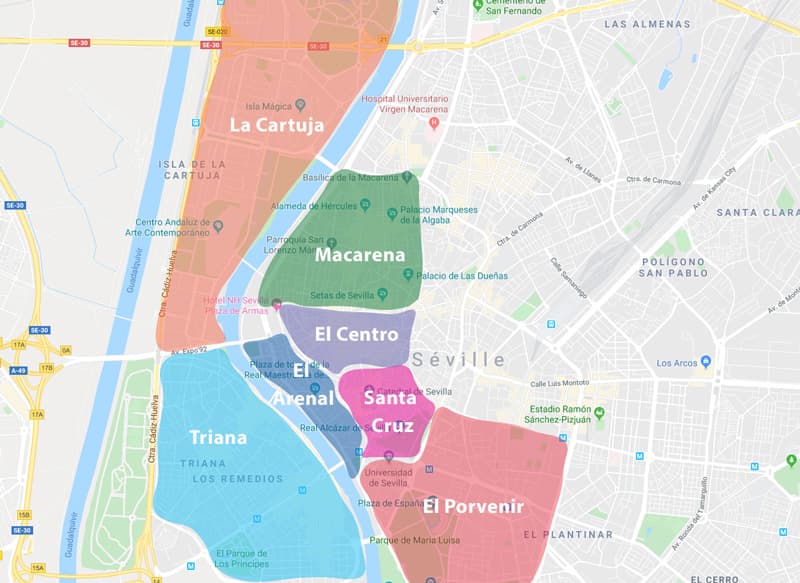 Les différents quartiers de Séville